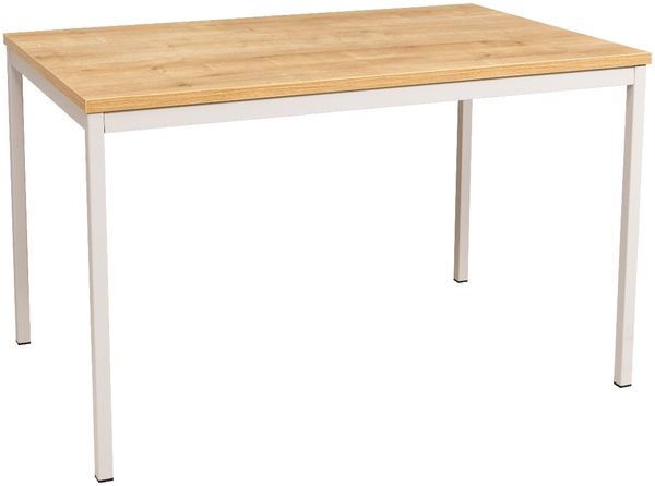 Furni24 Rechteckiger Universaltisch mit laminierter Platte Eiche 120 x 60 x 75 cm, Metallgestell und niveauausgleichs Füßen, ideal im Homeoffice als Schreibtisch, Konferenztisch, Computertisch, Esstisch