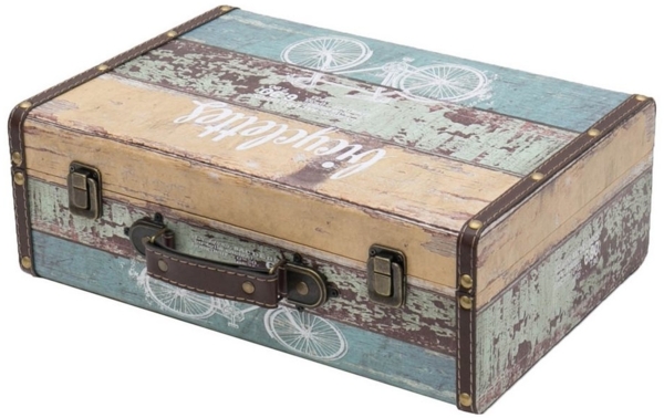HMF Aufbewahrungsbox Handgefertigter Vintage Koffer aus Holz, Deko Koffer, Geschenkkoffer im Fahrrad Design, 38 x 26 x 13 cm