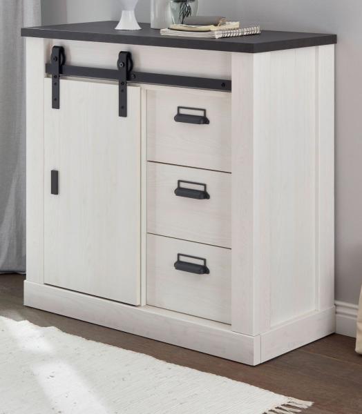 Kommode Stove in weiß Pinie und anthrazit Landhaus 93 x 91 cm
