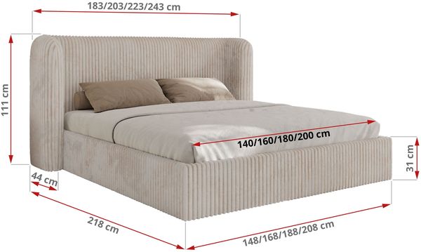 Polsterbett Bett mit Holzlattenrost Schlafzimmer Bett Doppelbett gepolstertes Kopfteil - EMORA CLASSIC - 160x200 cm - Beige Cord Bild 7