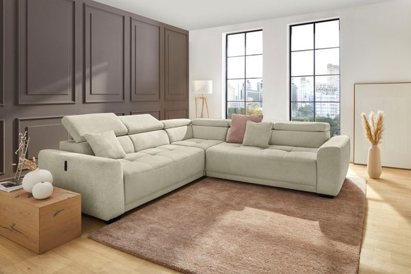 Jockenhöfer Gruppe Wohnlandschaft Monza L-Form, B: 292x292 cm, mit 30 cm elektr. Sitztiefenverstellung, 140kg Belastbarkeit je Sitz, Kopfteilverstellung & USB-Anschluss
