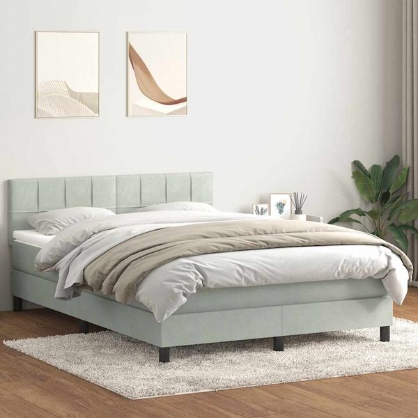 vidaXL Boxspringbett mit Matratze Hellgrau 160x210 cm Samt 3316215