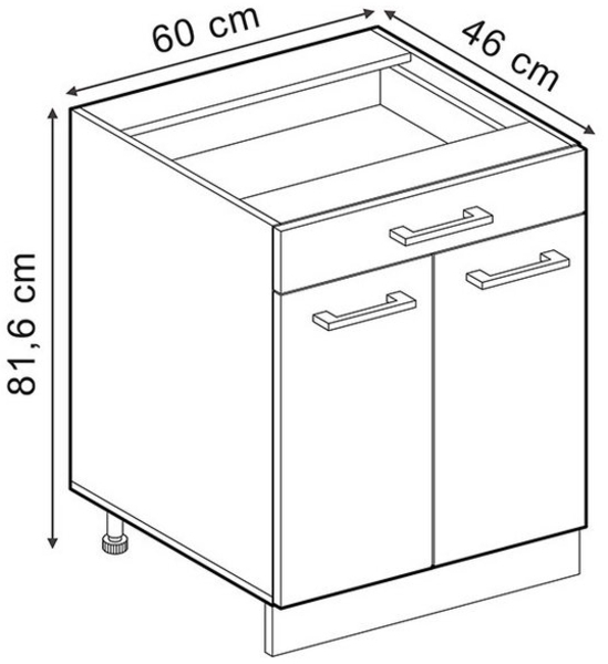 Küchenunterschrank R-Line Edelgrau 60 cm mit Schublade, ohne Arbeitsplatte Vicco