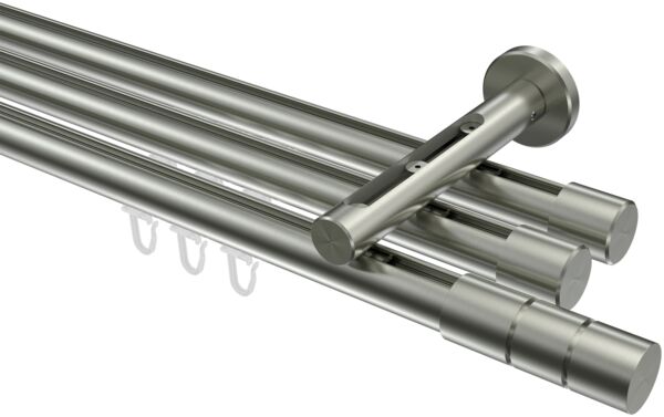 Innenlauf-Gardinenstangen-Set Siteno Elanto 540 cm (geteilt in 3 x 180 cm), 3-läufig, 20 mm Ø Edelstahl-Optik