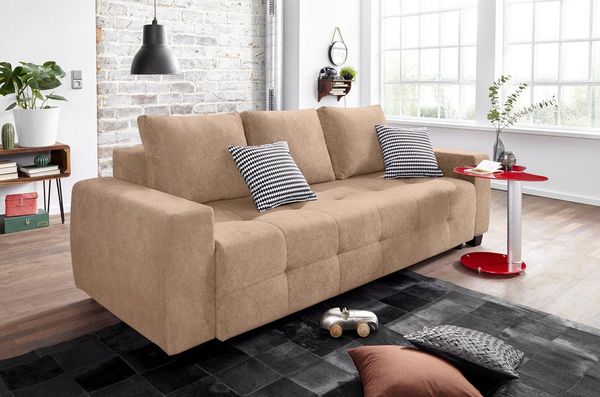 COLLECTION AB Schlafsofa Bella, B: 241 cm, Liegefl. 142x194 cm, Bettfunktion, Bettkasten & 2 Zierkissen, Federkern