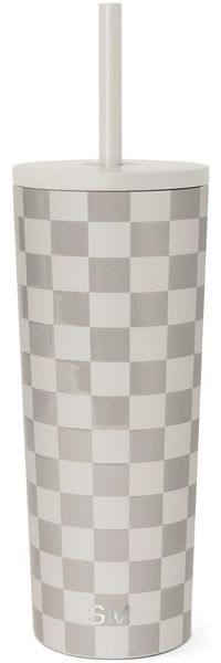 Simple Modern Thermobecher mit Strohhalm und Deckel | Trinkbecher mit Henkel Wiederverwendbare Edelstahl | Geschenke für Frauen und Männer | Classic | 710ml | Checkmate