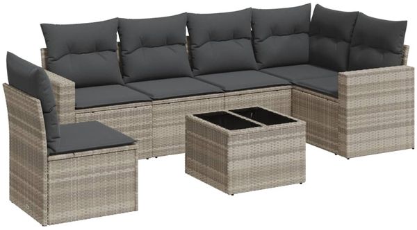 vidaXL 7-tlg. Garten-Sofagarnitur mit Kissen Hellgrau Poly Rattan 3219032 Bild 2