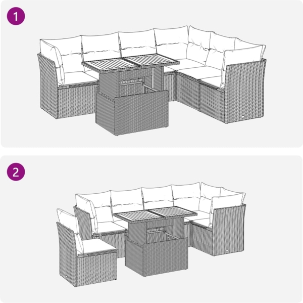 vidaXL 7-tlg. Garten-Sofagarnitur mit Kissen Grau Poly Rattan 3326937 Bild 8