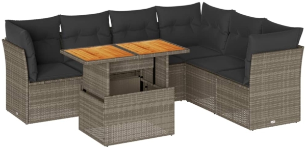 vidaXL 7-tlg. Garten-Sofagarnitur mit Kissen Grau Poly Rattan 3326937 Bild 1