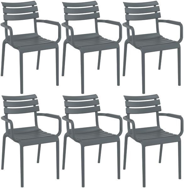 CLP 6er Set Gartenstühle Paris wetterfeste Kunststoffstühle stapelbar bis 160 kg,dunkelgrau