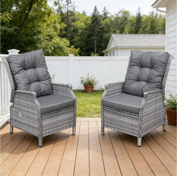 HOMECALL Esszimmerstuhl Rattan Gartensessel verstellbar, Rattansessel, Essstuhl Lounge Sessel (verstellbarer Rückenlehne, wetterfest, dick gepolsterte Kissen), für Garten, Balkon & Terrasse, COMLAX FIELD