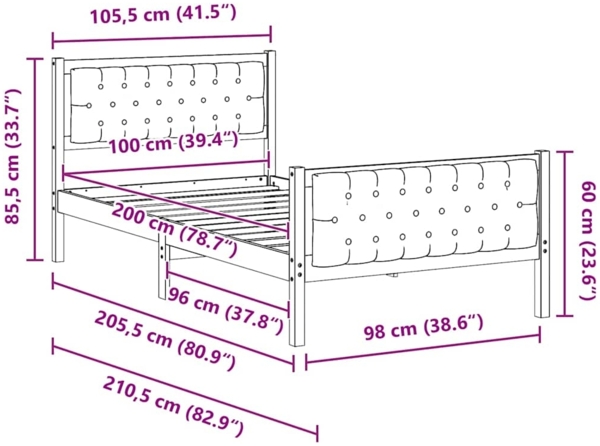 vidaXL Bettrahmen Schwarz 100 x 200 cm Massives Kiefernholz 878421 Bild 10