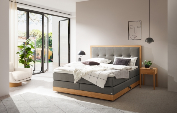 Alba Boxspringbett grau Eiche Massivholz 206 x 208 x 125 cm Bild 2
