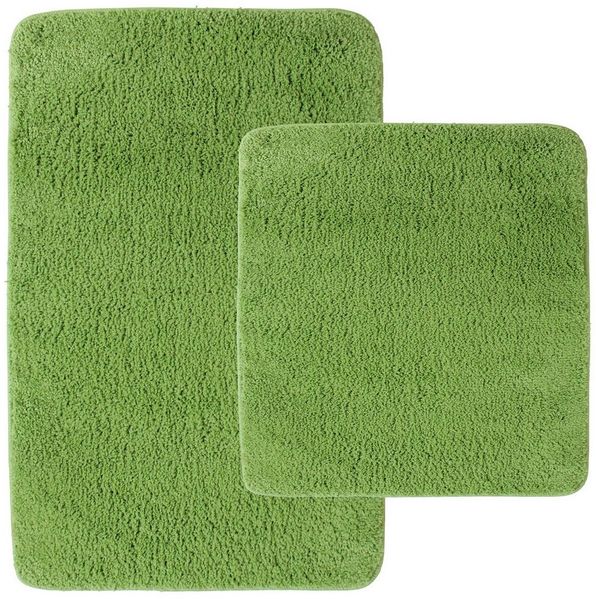 NYVI Badematte Badematten Set 2 teilig NYVISpa Lasalle Grün Badezimmerteppich Set, Höhe 20 mm, Polyester, Badematte 50x80cm + WC Vorleger ohne Ausschnitt, Rutschfest & Waschbar