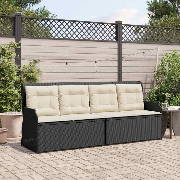 vidaXL Gartenbank mit Kissen Schwarz und Cremeweiß Poly-Rattan 3394440