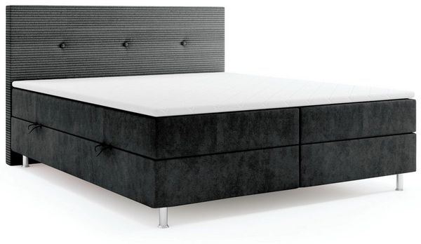 M-Punkt24 Boxspringbett RIO (Schwarz, Liegefläche 180 x 200cm), mit Bettkasten, Komfort-Schaum-Topper