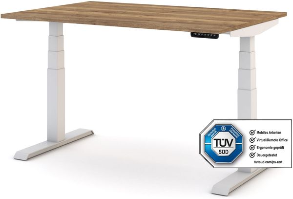 ASSMANN Elektrisch höhenverstellbarer Kinderschreibtisch JUNIOR 120x80cm Eiche Tabak Signalweiß Metall Holz