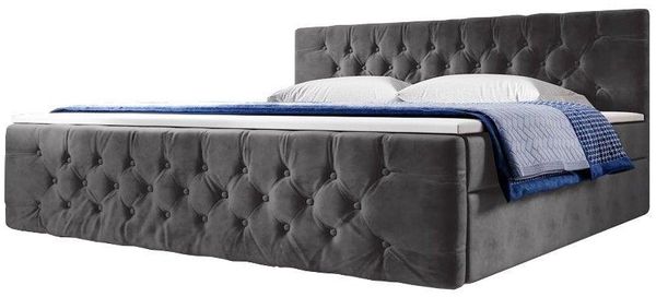 Boxspringbett Velutto mit Stauraum 140x200 Grau H2 (bis 70kg)