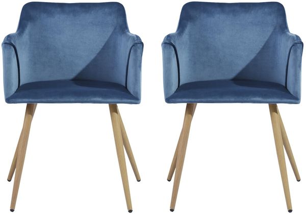 39F FURNITURE DREAM Set of 2 Velvet Dining Chairs with Armrests for Kitchen, Thick Sponge Seat, Modern Leisure Chair for Dining Room Living Room, Blue, 53 x 57.5 x 75 cm