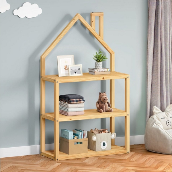 IDIMEX Kinderregal LENISE, Kinderzimmer Bücherregal in Hausform aus Massivholz Natur