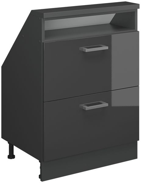 Küchenschrank für Dachschrägen R-Line Anthrazit Hochglanz 60 cm mit 2 Schubladen Vicco