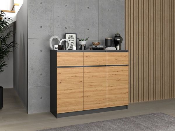 Raumhirsch Furniture Kommode Sideboard 120 cm breit (Maße 40 x 120 x 97 cm mit 3 Türen, 3 Schubladen), zwei Farben zur Auswahl