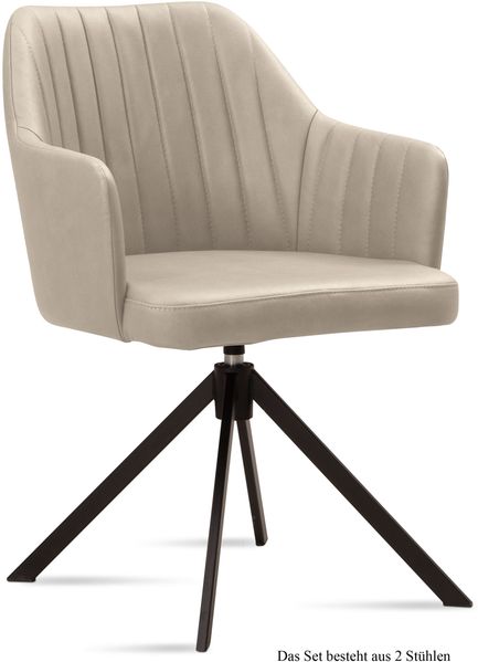 Armlehnstuhl drehbar (2er-Set) Dennie 58x81x60 Schwarz/Natur
