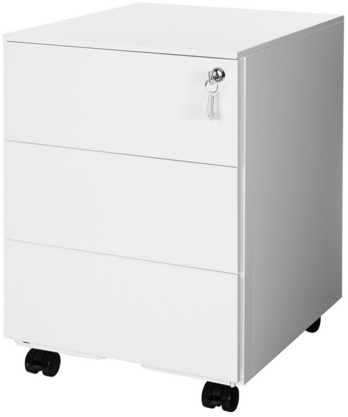 SONGMICS Schubladenschrank, Rollcontainer, mobiler Aktenschrank, Metallschrank, Druckertisch, abschließbar, 3 Schubladen, vormontiert, Büro, Homeoffice, 40 x 30 x 54 cm, mattweiß