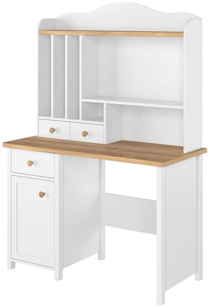 Schreibtisch ""Story"" Schülerschreibtisch 110x52cm weiß Nash Eiche mit Aufsatz