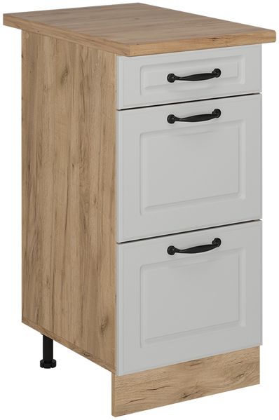 Küchenunterschrank R-Line Weiß Landhaus 40 cm mit Schubladen, AP Eiche Vicco