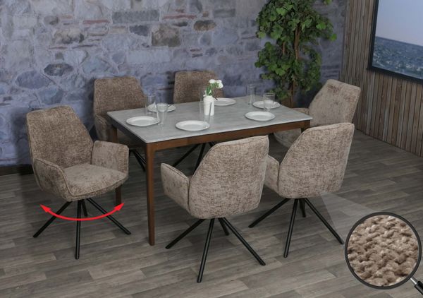 Mendler 'HWC-G67' 6er-Set Esszimmerstuhl mit Armlehne, drehbar mit Auto-Position, Braun, Schwarz