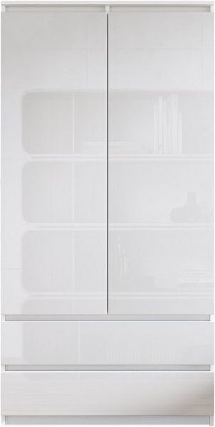 Furnica Kleiderschrank Garderobe Weiß Matt, 2 Türen und 2 Schubladen H180cm B90cm T50cm