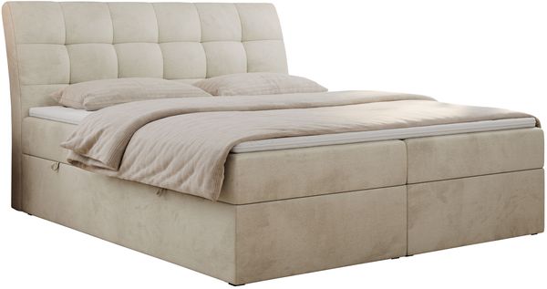 Boxspringbett Polsterbett mit Multipocket-Matratze und Topper - DIEGOS - 200x200cm - Beige Velours - H3 Bild 3