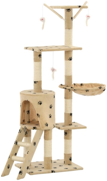 vidaXL Katzenkratzbaum mit Sisal 138 cm Beige Pfoten-Aufdruck 170581