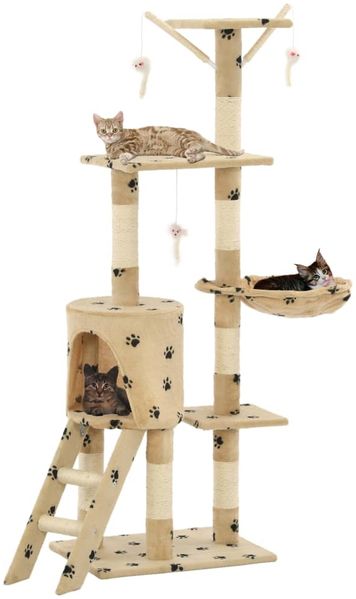vidaXL Katzenkratzbaum mit Sisal 138 cm Beige Pfoten-Aufdruck 170581