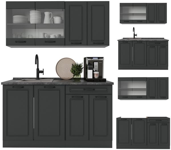 Singleküche R-Line Anthrazit Landhaus/Anthrazit 140 cm ohne Arbeitsplatte Vicco Bild 6