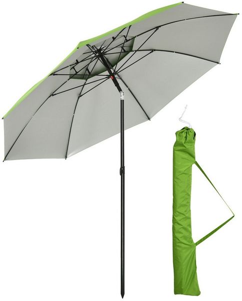Outsunny Sonnenschirm mit Belüftungsöffnungen, inkl. Schutzhülle, Grün, LxB: 185x185 cm, Marktschirm, Strandshirm, mit Doppeldach, 8 Streben, UV-Schutz