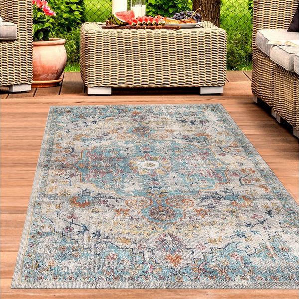 Carpetia Outdoorteppich In- und Outdoor, rechteckig, Höhe: 5 mm, mit orientalischem Vintage-Ornamentmuster