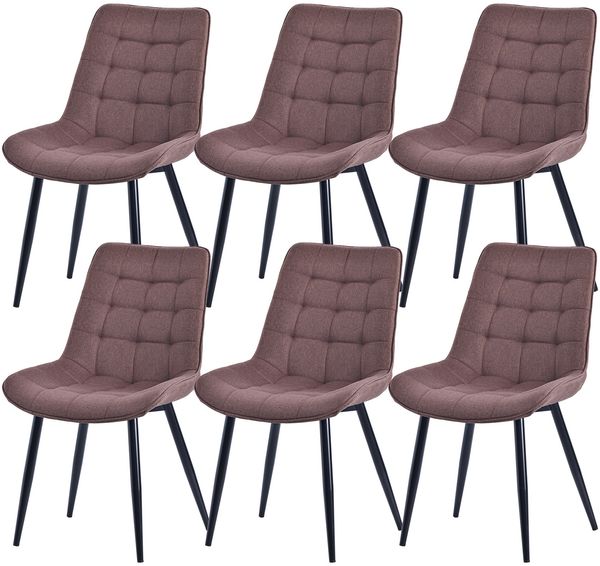 HOMAVO 6er Set 'YZ2' Esszimmerstuhl mit geradlinige Karosteppung, Stoff braun, 53 x 62,5 x 88 cm