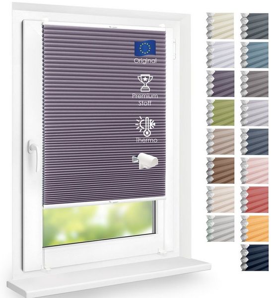 DomDeco Wabenplissee Thermo Plissee ohne Bohren - Hitzeschutz, Verdunkelung, verspannt, abdunkelnd, Klemmfix, stufenlos, kälteschutz, modernes Fensterplissee