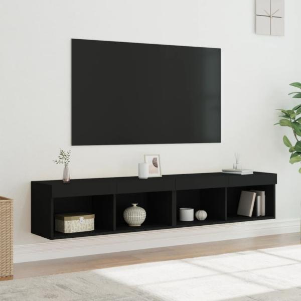 vidaXL TV-Schränke mit LED-Leuchten 2 Stk. Schwarz 80x30x30 cm