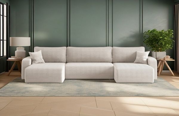 Kaiser Möbel Ecksofa mit schlaffunktion und bettkasten,U-form, MILANO Poso und Quelle, komfortabler Schaumstoff, viele Farben, Schlaffunktion, Bettkasten