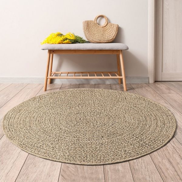 merinos Teppich Kenzy, rund, Höhe: 10 mm, robuster In- und Outdoor Teppich im natürlichen Jute-Look, wetterfest