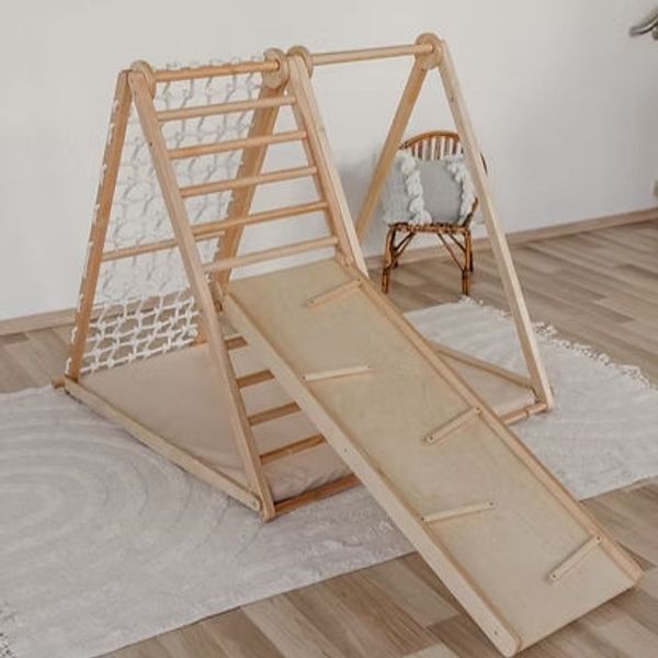 klappbares Klettergerüst aus Holz für Kinder – Indoor Spielgerät mit Sicherheitsmatte – hergestellt in der EU - Black Edition