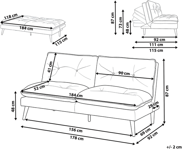 Schlafsofa 3-Sitzer YILA Stoff Grau Bild 2