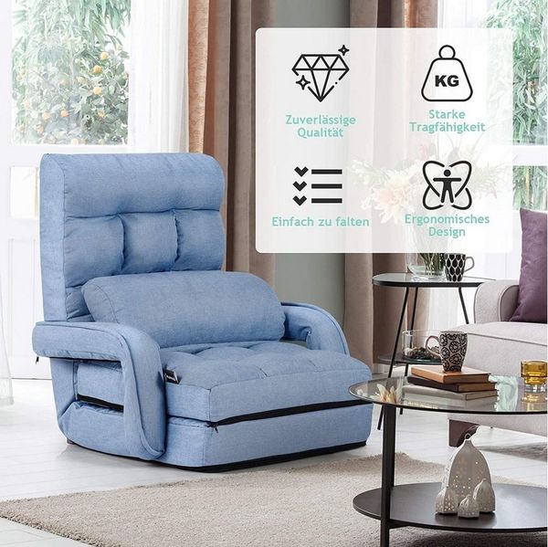 KOMFOTTEU Schlafsofa Klappsessel Bodenstuhl, mit Armlehnen und Kissen,aus Baumwolle