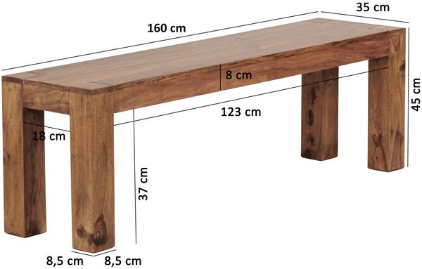 Finebuy Esszimmer Sitzbank , 160 x 45 x 35 cm, Massivholz Sheesham Bild 8