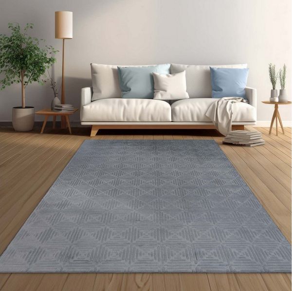 TaraCarpet Teppich Taipe-Piastrella Hasenfell extra weich Hoch-Tief-Struktur, rechteckig, Höhe: 13 mm, Hasenfell Welle anthrazit Wohnzimmer Schlafzimmer Esszimmer 60X110