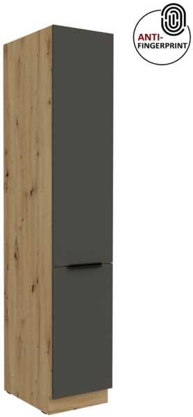 Küchen Hochschrank 40 cm Küche ARIA Graphite ultra matt + Eiche Artisan matt, hochwertige Fronten mit Anti Fingerprint Beschichtung Küchenzeile Küchenblock