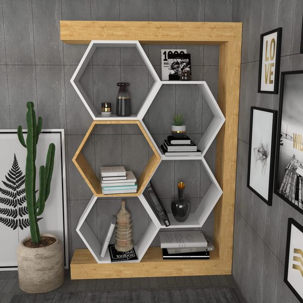 Modern Oak & White Bookshelf, 90 x 24.6 x 140 cm | 100% Melamine Coated Particle Board, 18 mm Thick | Stylish Storage for Home & Office
